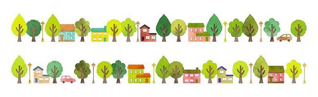 árvores e casas decoração, mão desenhado aguarela ilustração -vetor vetor