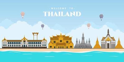 panorama da cidade de bangkok e belo marco mundialmente famoso na tailândia o melhor lugar para férias turísticas. edifícios modernos e torres altas no centro de bangkok. ilustração vetorial vetor