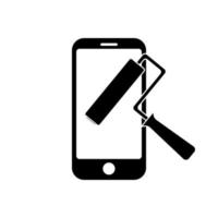 telefone com símbolo de ícone sólido de rolo de pintura para aplicativo e web vetor