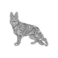 cachorro coloração livro para adultos vetor ilustração. antiestresse coloração para adultos. tatuagem estêncil. Preto e branco linhas