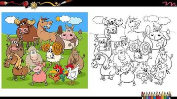 Página do livro para colorir do grupo dos personagens dos animais da fazenda vetor