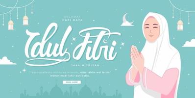 idul fitri significa indonésio feliz eid Mubarak conceito bandeira vetor