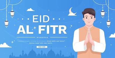 idul fitri significa indonésio feliz eid Mubarak conceito bandeira vetor