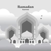 Ramadã kareem ilustração com silhueta do mesquita e portão em nublado nuvem fundo vetor