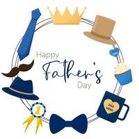 quadrado cartão para feliz do pai dia feriado. com símbolos do cara. gravata, Bolinho, chapéu, arco gravata, medalha, xícara, bigode. vetor ilustração.