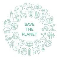vetor bandeira com texto Salve  a planeta. isolado verde clima e eco ícones dentro círculo forma.