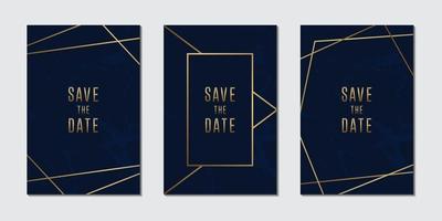 coleção de cartões de convite de casamento com fundo de textura de mármore azul e dourado luxuoso vetor