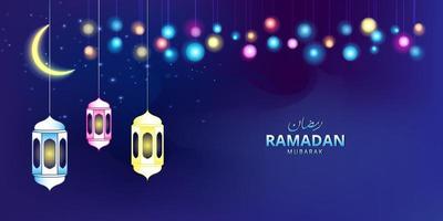 banner festival ramadan com céu noturno e ilustração da lâmpada vetor