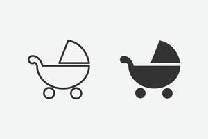ilustração em vetor de ícone de carrinho de bebê em fundo cinza
