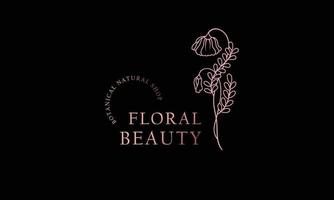 botânico floral elemento mão desenhado logotipo com selvagem flor e folhas vetor