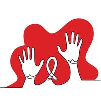 um desenho de linha de duas mãos com o símbolo de fita vermelha para a SIDA. prevenção e proteção O hiv auxilia no design do minimalismo. conceito mundial de aids dia 1 de dezembro. ilustração vetorial desenho de linha contínua vetor