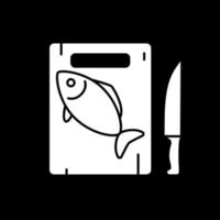peixe na tábua de corte ícone de glifo de modo escuro