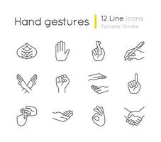 conjunto de ícones lineares de gestos com as mãos vetor