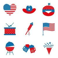conjunto de ícones de estilo simples do dia da independência vetor