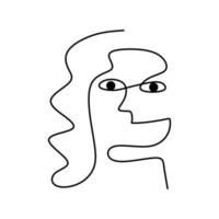 poster abstrato com rosto mínimo de mulher com desenho de linha feliz expressão um isolado no fundo branco. arte de pôster minimalismo com uma cara abstrata de desenho de linha. vetor