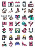 conjunto de ícones preenchidos relacionado ao dia internacional da mulher vetor