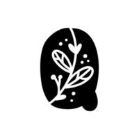 Primavera floral vintage em negrito letra q logotipo. vetor de design de carta de verão clássico q com cor preta e mão floral desenhada com padrão monoline.
