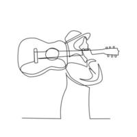 menina com guitarra desenhado dentro linha arte estilo vetor