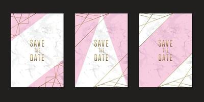 cartão de convite de casamento minimalista com ilustração em mármore e linhas geométricas