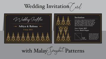 Casamento convite com malaio cantora padrão, vetor, tradicional Melayu undangan pernikahan vetor