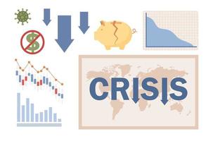 global econômico crise. global econômico impactos coronavírus, covid-19 pandemia, guerra. desabou mundo mercado, pânico, desempregado. internacional financeiro crise. vetor plano ilustração