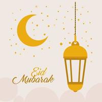 eid mubarak lanterna de ouro lua e estrelas desenho vetorial vetor