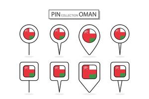 conjunto do plano PIN Omã bandeira ícone dentro diverso formas plano PIN ícone ilustração Projeto. vetor