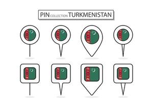 conjunto do plano PIN Turquemenistão bandeira ícone dentro diverso formas plano PIN ícone ilustração Projeto. vetor