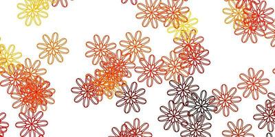 textura de doodle de vetor laranja claro com flores.