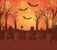 fundo de desenho colorido de halloween do cemitério vetor