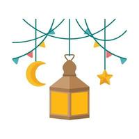 islâmico lanterna ilustração. símbolos do Ramadã mubarak, suspensão ouro lanternas, árabe lâmpadas, lanternas lua, lanterna elemento, estrela, arte, vetor e ilustração