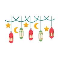 islâmico lanterna ilustração. símbolos do Ramadã mubarak, suspensão ouro lanternas, árabe lâmpadas, lanternas lua, lanterna elemento, estrela, arte, vetor e ilustração