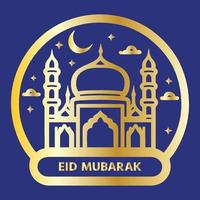 eid Mubarak cumprimento cartão com dourado mesquita vetor ilustração. eid al fitr, eid al adha cumprimento cartão