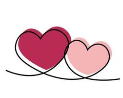 dois corações desenhado juntos com 1 linha dentro cor vetor