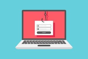 Internet crime phishing placa dentro conta, pescaria gancho, plano Projeto vetor ilustração