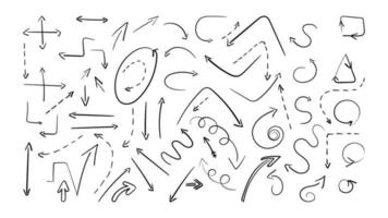 conjunto do rabisco Setas; flechas apontando dentro vários instruções vetor ilustração