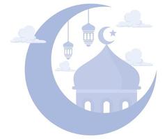 Ramadã kareem com crescente e visual dentro, Ramadã cumprimento e desejando muçulmanos, plano vetor moderno ilustração