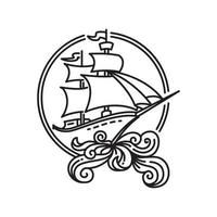 pirata navio Projeto monoline Navegando navio vetor ilustração