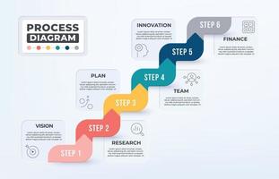 processo diagrama infográfico com 6 o negócio ícone. degrau acima para objetivo conceito. vetor