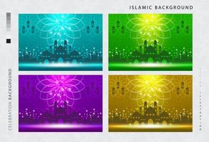 islâmico feriado celebração bandeira projetado com crescente lua e ilustração do mesquita. fundo adequado para Ramadã vetor