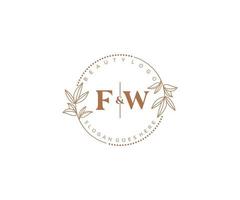 inicial fw cartas lindo floral feminino editável premade monoline logotipo adequado para spa salão pele cabelo beleza boutique e Cosmético empresa. vetor