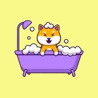 fofa Shiba inu tomando banho em banho desenho animado vetor ícones ilustração. plano desenho animado conceito. adequado para qualquer criativo projeto.