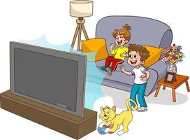 família assistindo vetor de desenhos animados de tv