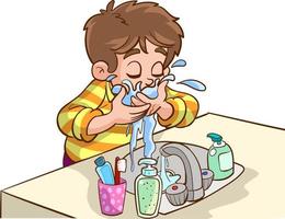 criança lavando face desenho animado vetor