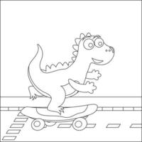 vetor ilustração do fofa dinossauros em patim borda. desenho animado isolado vetor ilustração, criativo vetor infantil Projeto para crianças atividade coloração livro ou página.