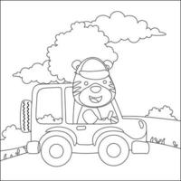 fofa pequeno animal dirigindo uma carro ir para floresta engraçado animal desenho animado. infantil Projeto para crianças atividade coloração livro ou página. vetor