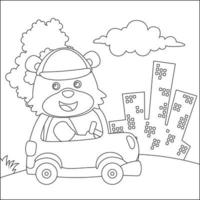 vetor desenho animado do engraçado Urso dirigindo carro dentro a estrada. pode estar usava para camiseta impressão, infantil Projeto para crianças atividade coloração livro ou página.