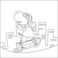 vetor ilustração do fofa dinossauros em patim borda. desenho animado isolado vetor ilustração, criativo vetor infantil Projeto para crianças atividade coloração livro ou página.
