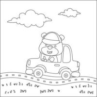 fofa pequeno animal dirigindo uma carro ir para floresta engraçado animal desenho animado. infantil Projeto para crianças atividade coloração livro ou página. vetor