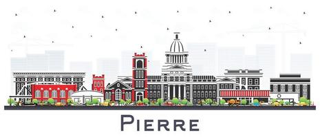 Pierre sul Dakota cidade Horizonte com cor edifícios isolado em branco. vetor ilustração. Pierre EUA paisagem urbana com pontos de referência.